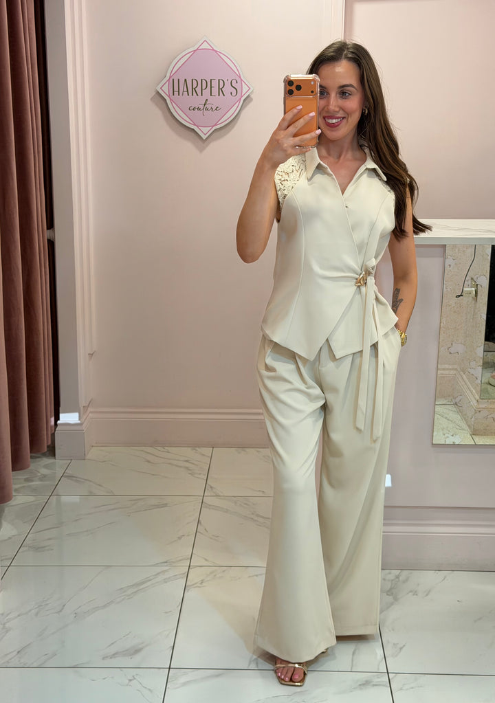 Annie Cream Wrap Top &amp; Trousers Co Ord