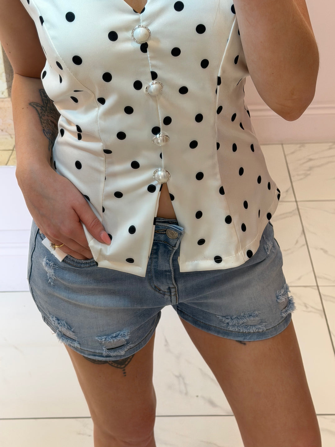 Kyra Distressed Detail Denim Shorts