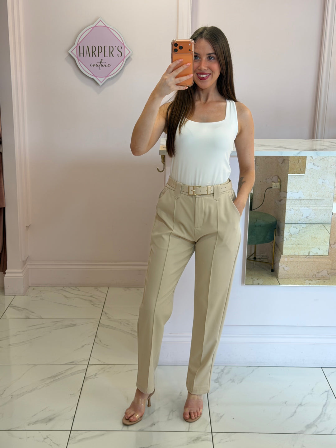 Izzy Tailored Tapered Leg Belted Trousers