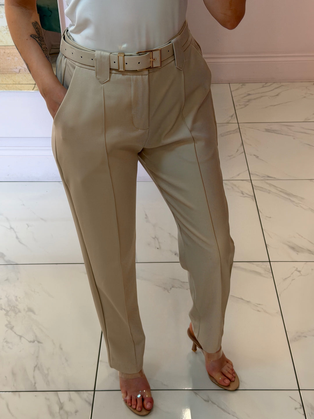 Izzy Tailored Tapered Leg Belted Trousers