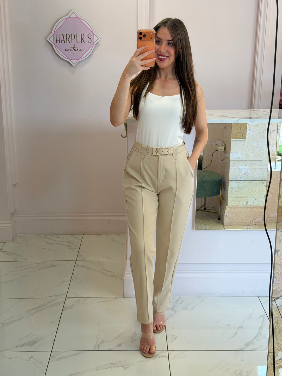 Izzy Tailored Tapered Leg Belted Trousers