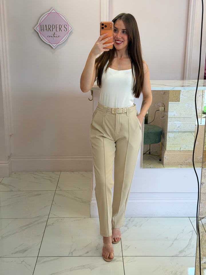 Izzy Tailored Tapered Leg Belted Trousers