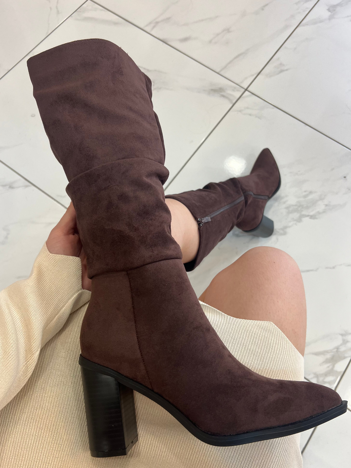 Erin Slouch Block Heel Brown Boots