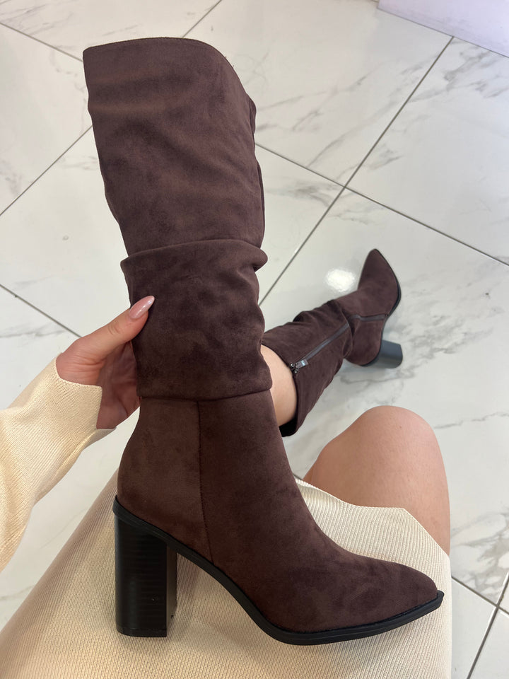 Erin Slouch Block Heel Brown Boots