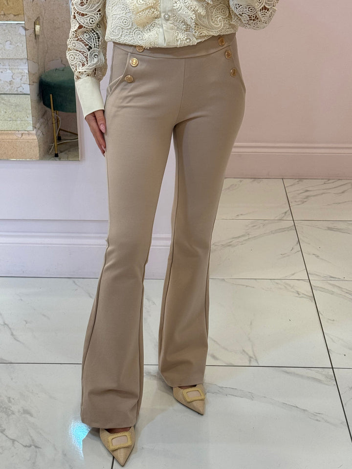 Kyrie Beige Gold Button Trousers