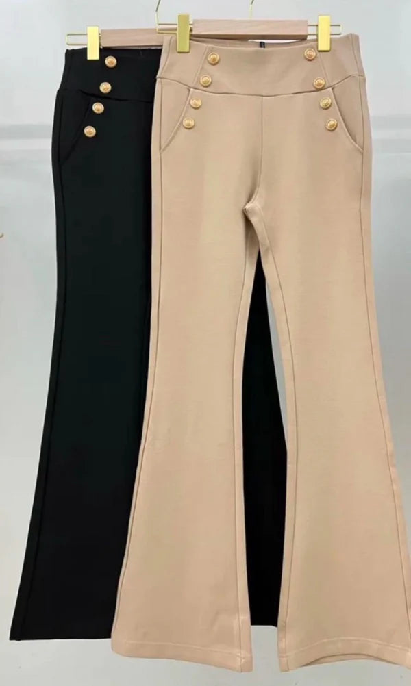 Kyrie Beige Gold Button Trousers
