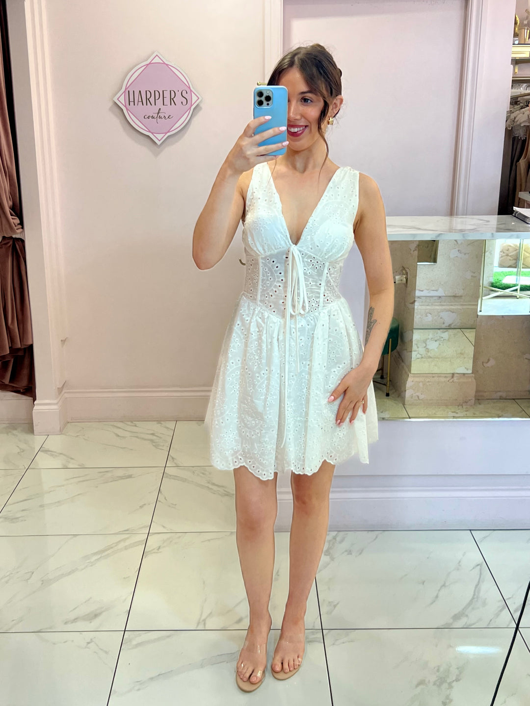 Isla White Broderie Anglais Dress