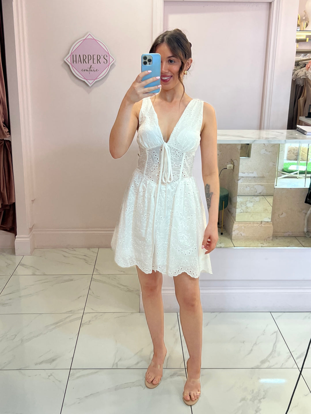 Isla White Broderie Anglais Dress