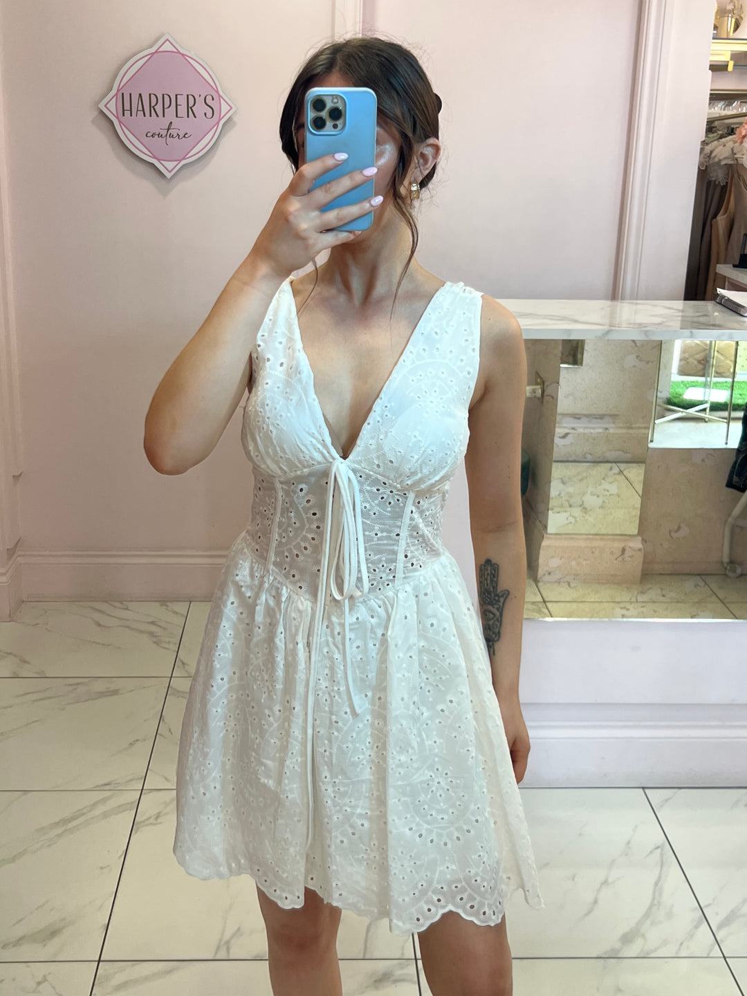 Isla White Broderie Anglais Dress