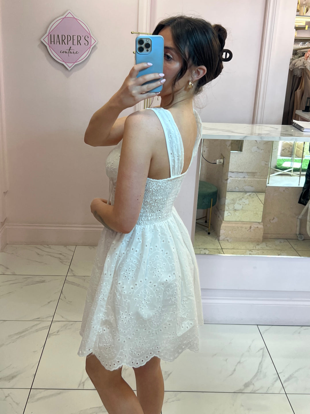 Isla White Broderie Anglais Dress