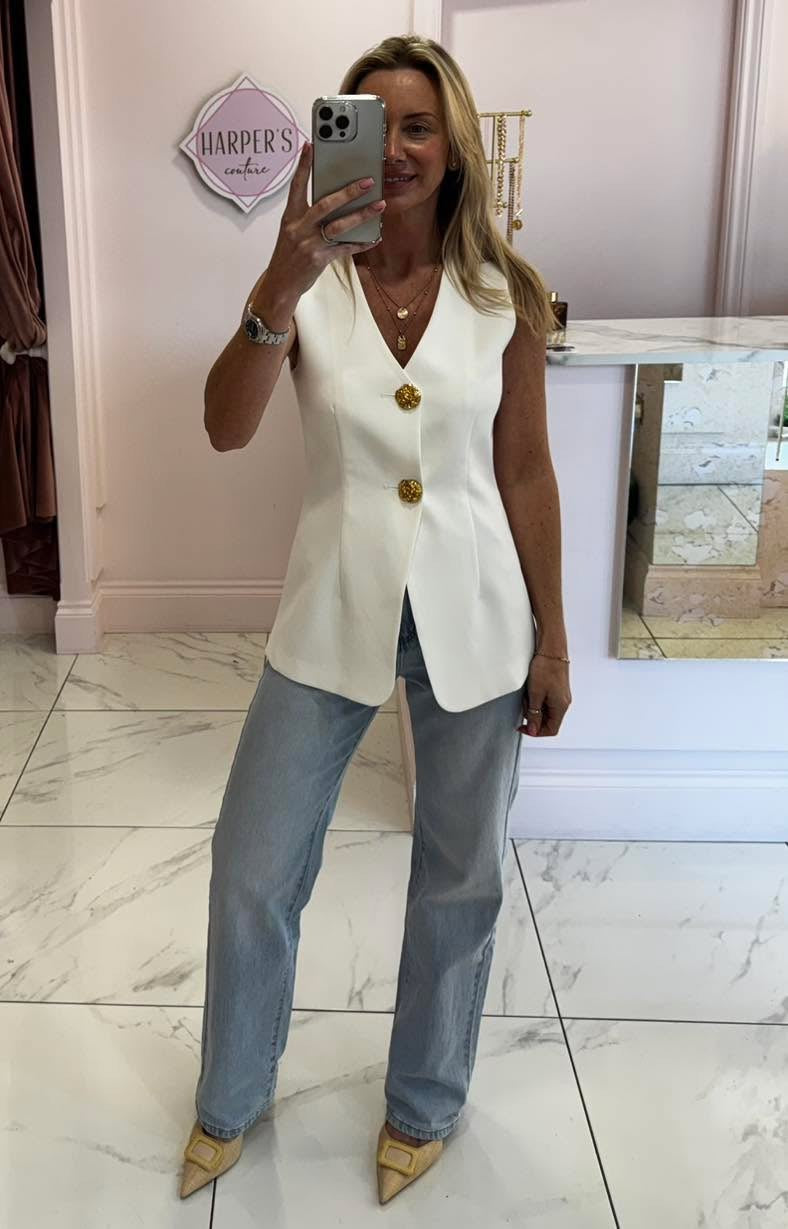 Darcy White Tailored Waistcoat with Buttons