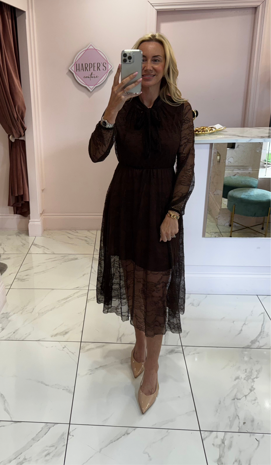 Dionne Chocolate Brown Lace Long Sleeve Dress