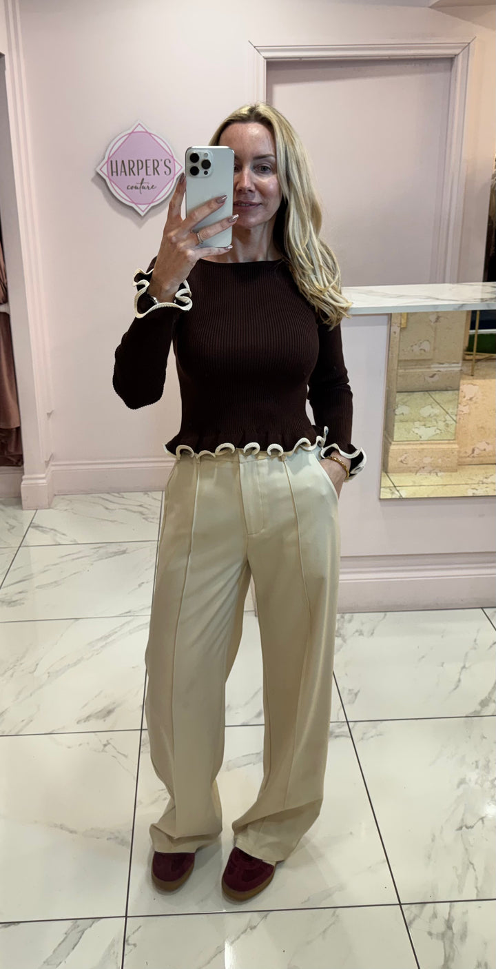 Kylie Cream Seam Front Belted Trousers