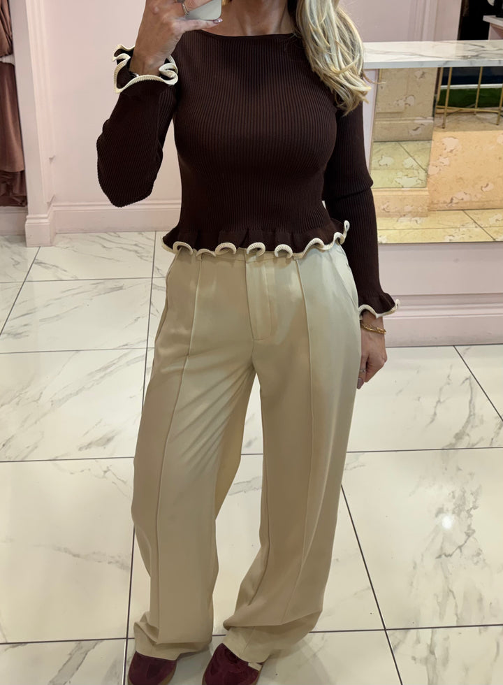 Kylie Cream Seam Front Belted Trousers