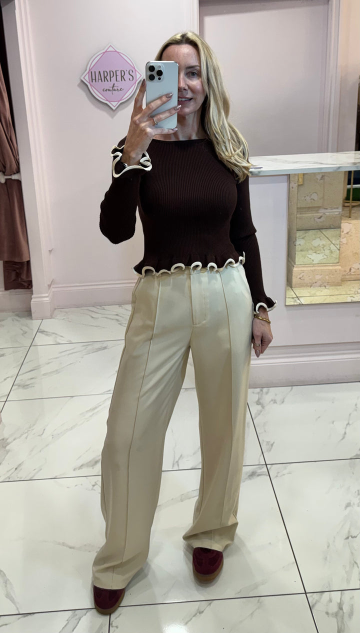 Kylie Cream Seam Front Belted Trousers
