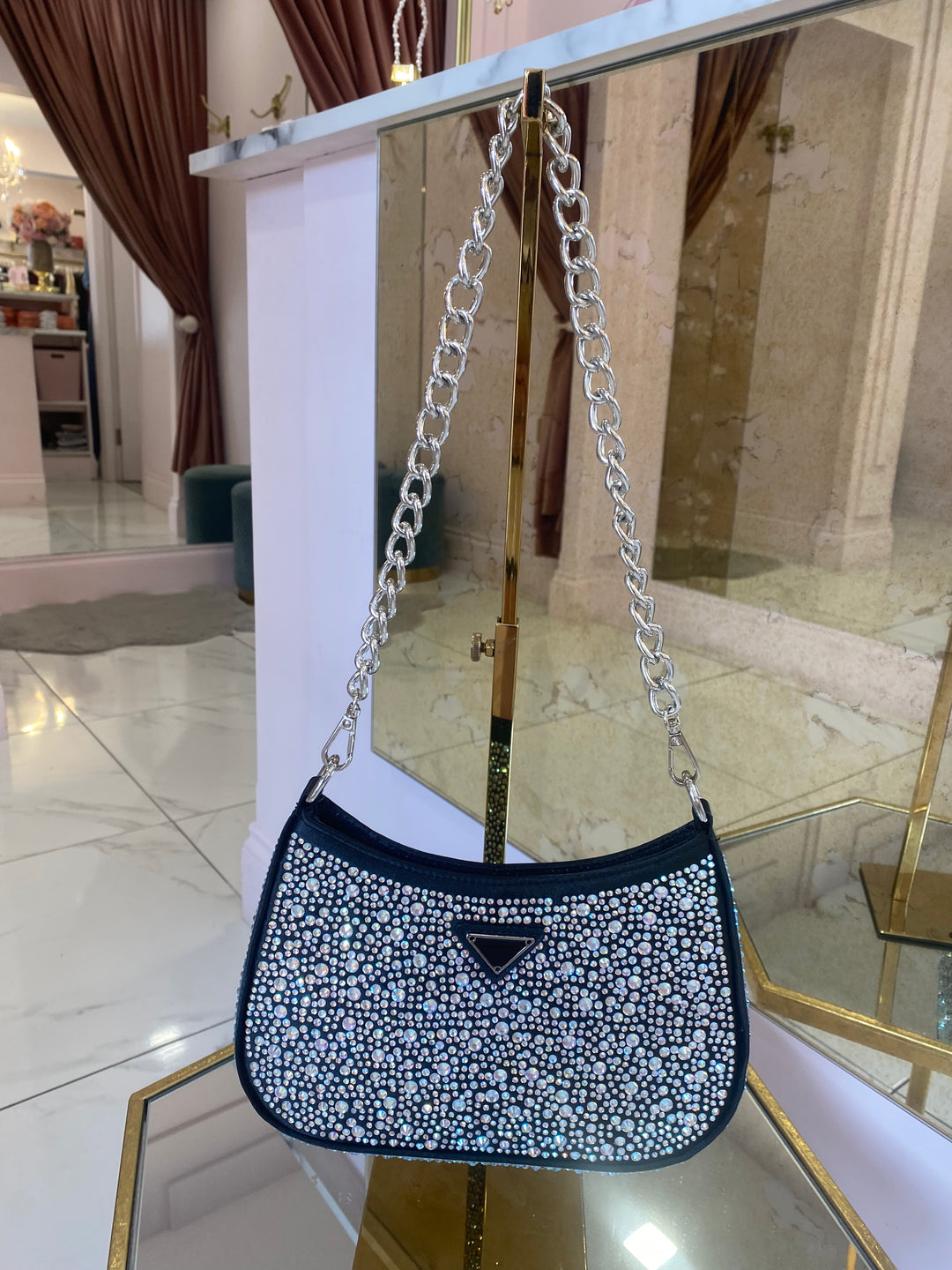Petra Sparkly Rhinestone Black Bag