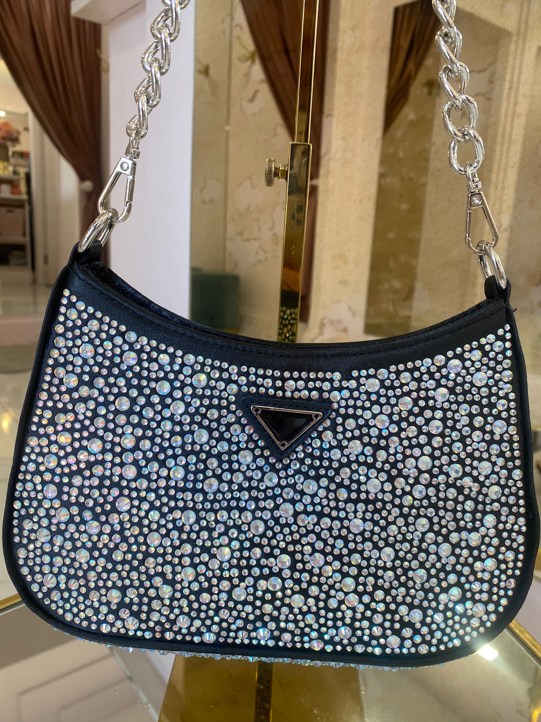 Petra Sparkly Rhinestone Black Bag