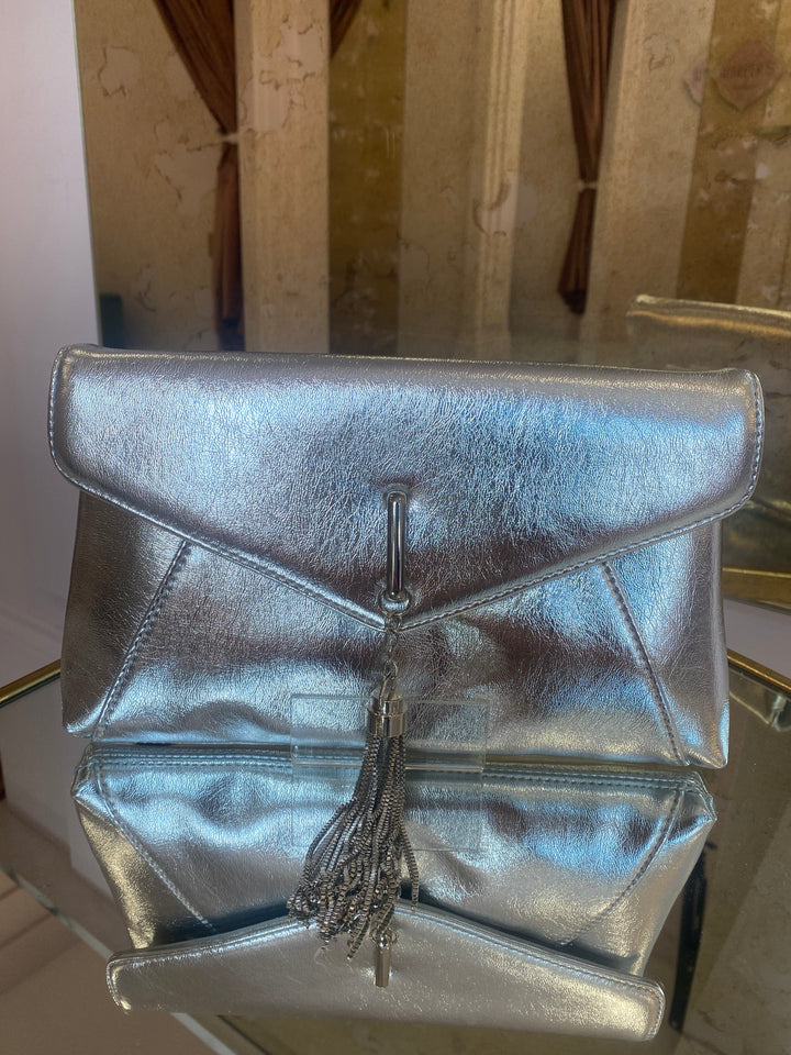 Ellie Silver Envelope Clutch Bag With Detachable Strap